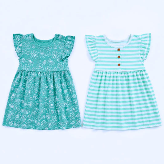 MiniKlub - Girls - Dresses & Frocks (Color: Green | 2 Pcs Set)